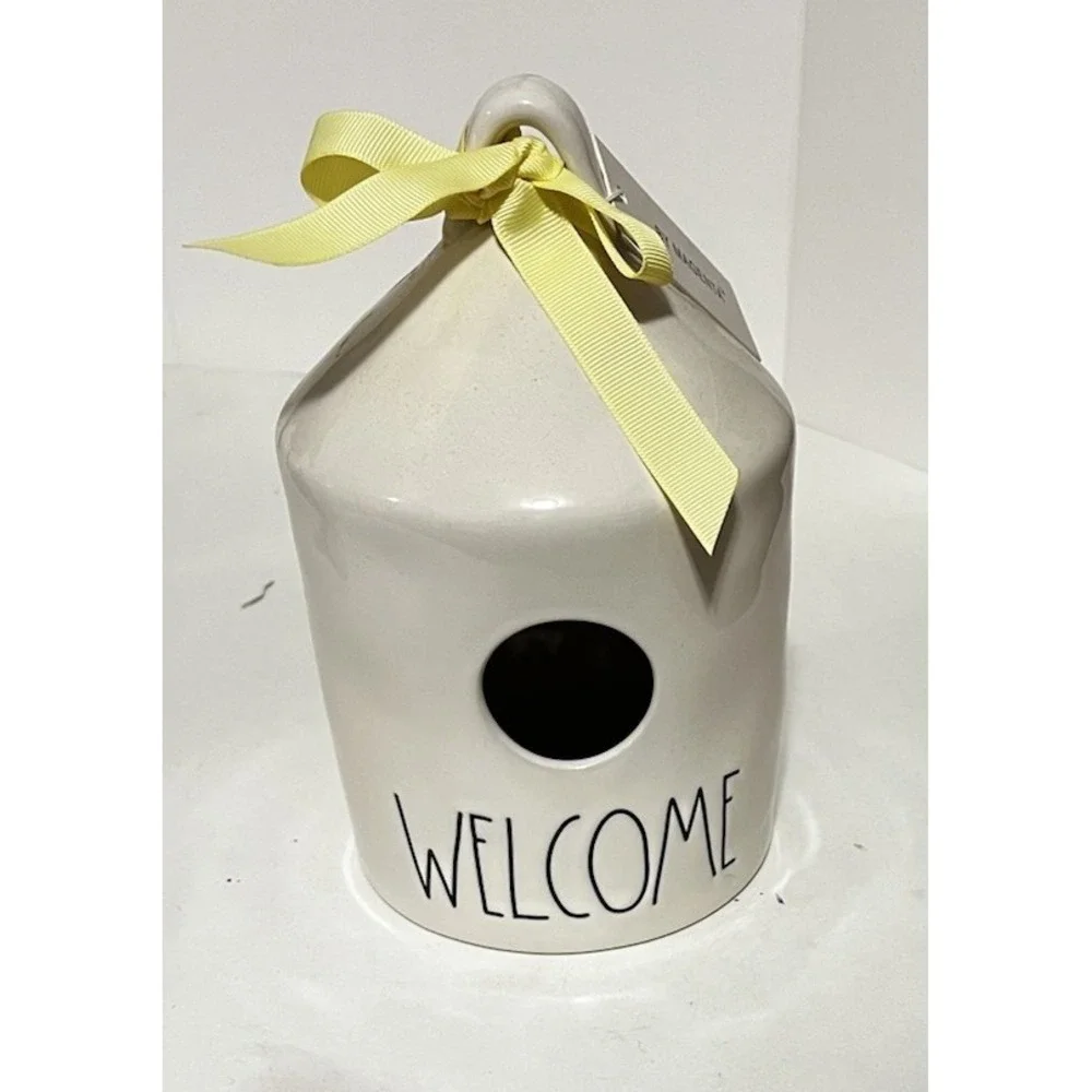 Rae Dunn WELCOME Round Birdhouse Double-Sided with Bee Yellow Ribbon